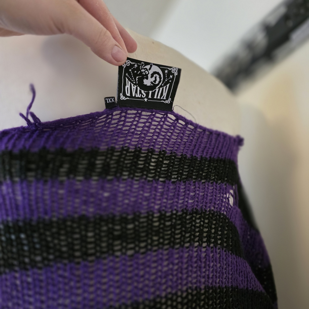 Killstar Off-the-Shoulder Purple and Black Sweater - Picture 2 of 2
